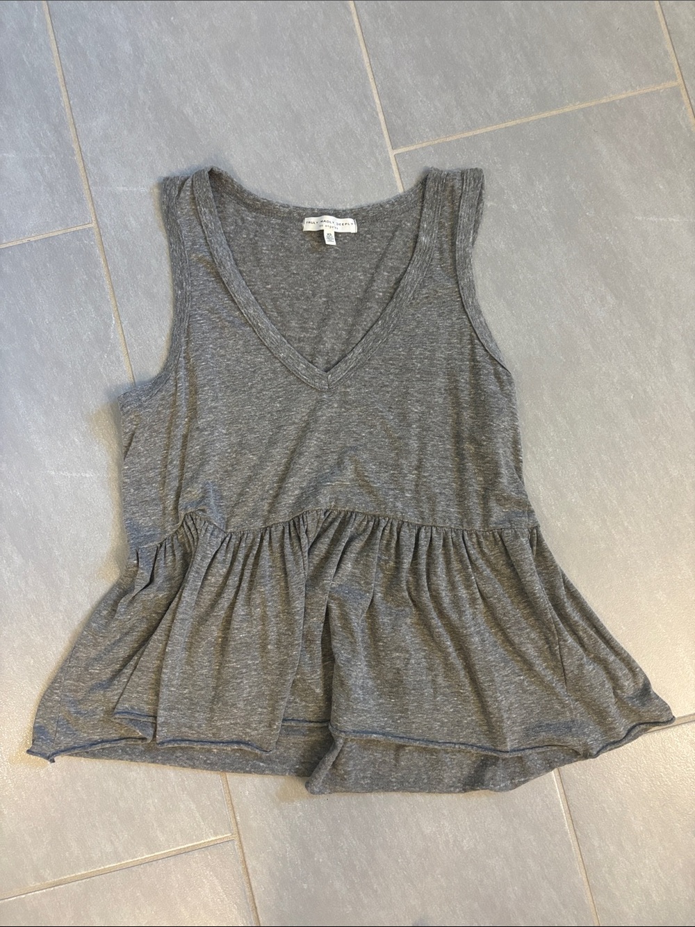 Grey V-Neck Ruffle Hem Tank Top
